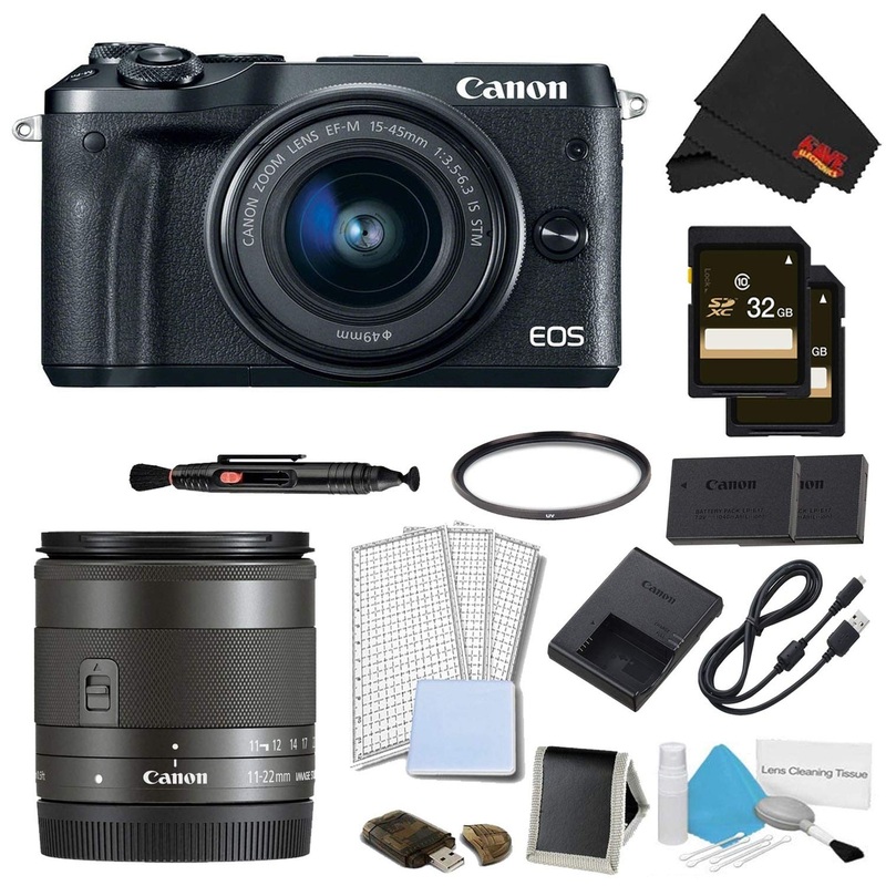Canon EOS M6 Mirrorless Digital Camera with 15-45mm Lens (Black) Pro Bundle w/Bonus EF-M 11-22MM Lens - International Mo