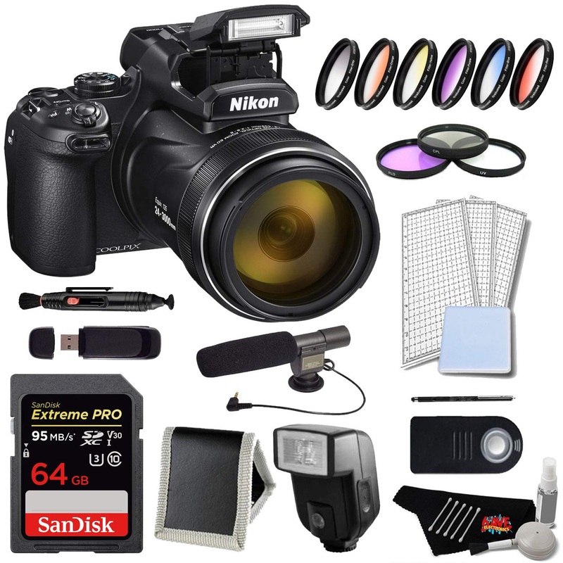 Nikon Coolpix P1000 Digital Camera Pro Bundle w/ 64GB Memory Card and Digital Slave Flash (International Model)