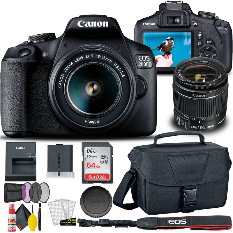 Canon EOS 2000D / Rebel T7 DSLR Camera + 18-55mm Lens, 58mm Filters Bundle - Reconditioned