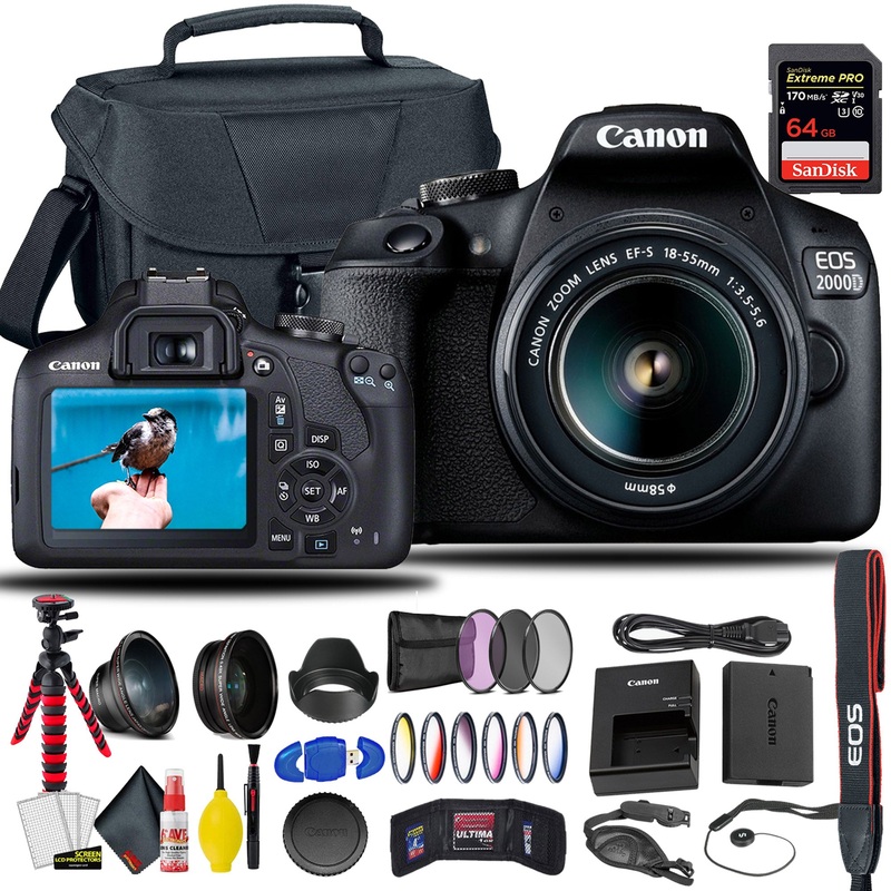 Canon EOS 2000D / Rebel T7 DSLR Camera + 18-55mm Lens & Accessory Bundle - Reconditioned