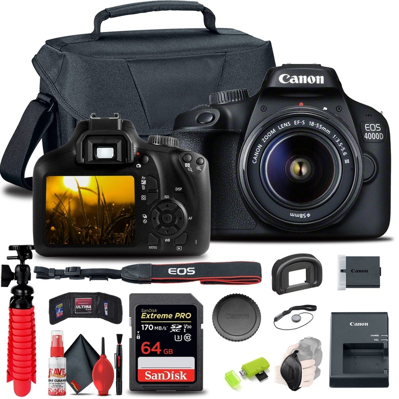 Canon EOS 4000D / Rebel T100 DSLR Camera with 18-55mm Lens + 64GB Card Ultimate Storage Bundle - Reconditioned