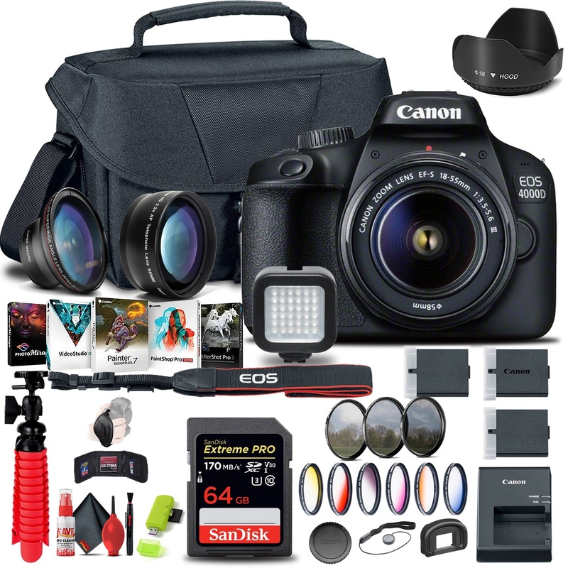 Canon EOS 4000D / Rebel T100 DSLR Camera with 18-55mm Lens + Extra Lenses & Graphic Bundle - Reconditioned
