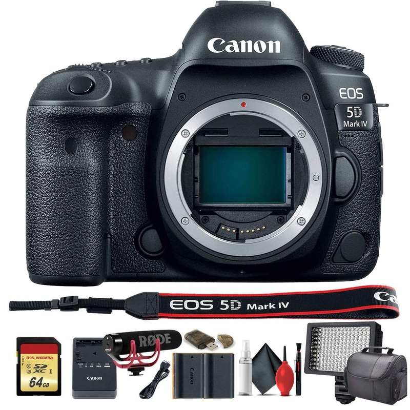 Canon EOS 5D Mark IV DSLR Camera (1483C002) W/Bag, Extra Battery, LED Light, Mic, Filters and More - Reconditioned