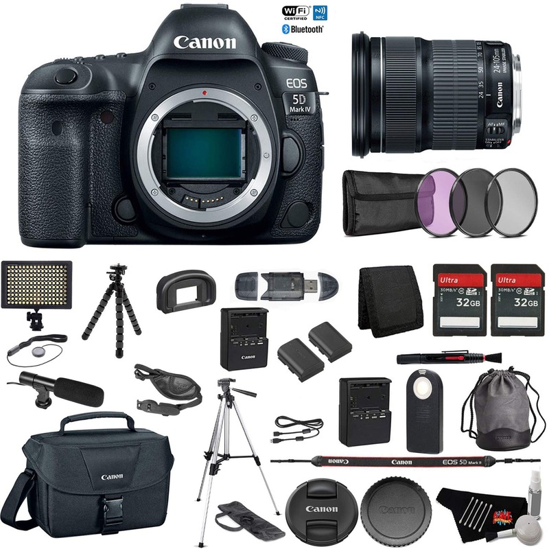 Canon EOS 5D Mark IV Full Frame DSLR Camera Body - Bundle with Canon EF 24-105mm f/3.5-5.6 is STM Lens + Microphone + Sc