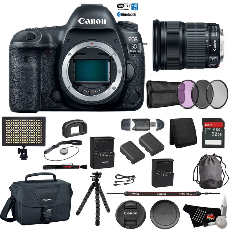 Canon EOS 5D Mark IV Full Frame DSLR Camera Body - Bundle with Canon EF 24-105mm f/3.5-5.6 is STM Lens + Tripod + LED Li