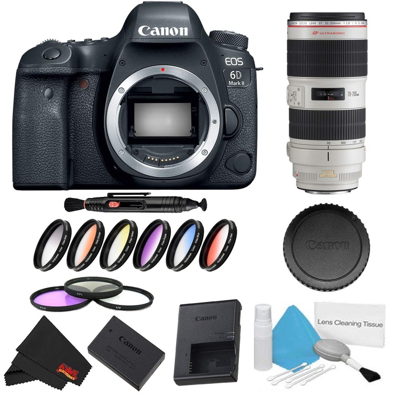 Canon EOS 6D Mark II DSLR Camera (Body Only) 9 Piece Filter Bundle + Bonus Canon EF 70-200mm f/2.8L is II USM Lens - Int