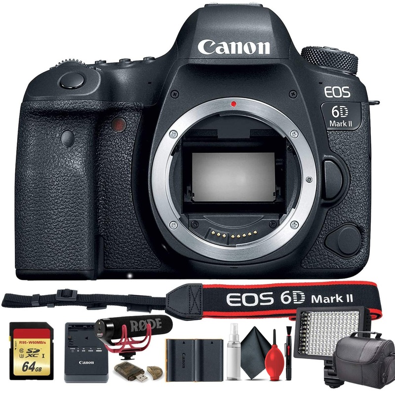 Canon EOS 6D Mark II DSLR Camera (International Model) (1897C002) W/Bag, Extra Battery, LED Light, Mic, Filters and More - Reconditioned
