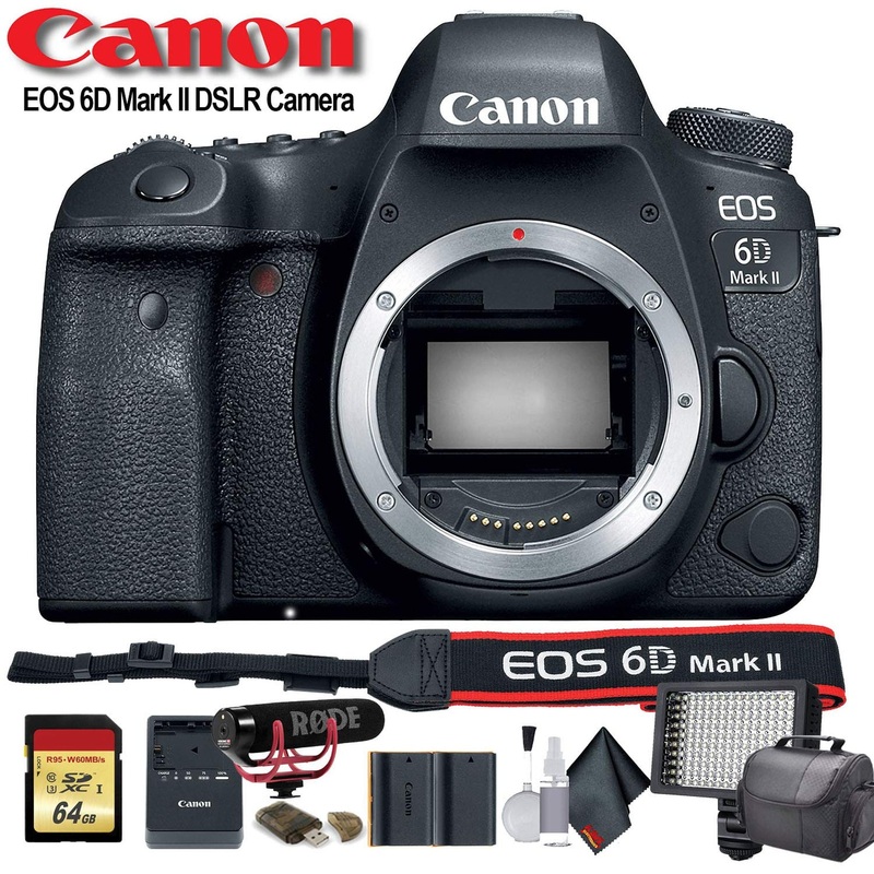 Canon EOS 6D Mark II DSLR Camera (International Model) (1897C002) W/Bag, Extra Battery, LED Light, Mic, Filters Bundle - Reconditioned