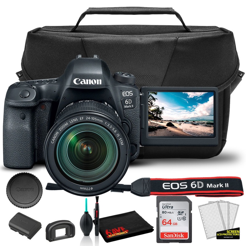 Canon EOS 6D Mark II DSLR Camera with 24-105mm f/3.5-5.6 Lens (1897C021) +  EOS Bag +  Sandisk Ultra 64GB Card (International Model)