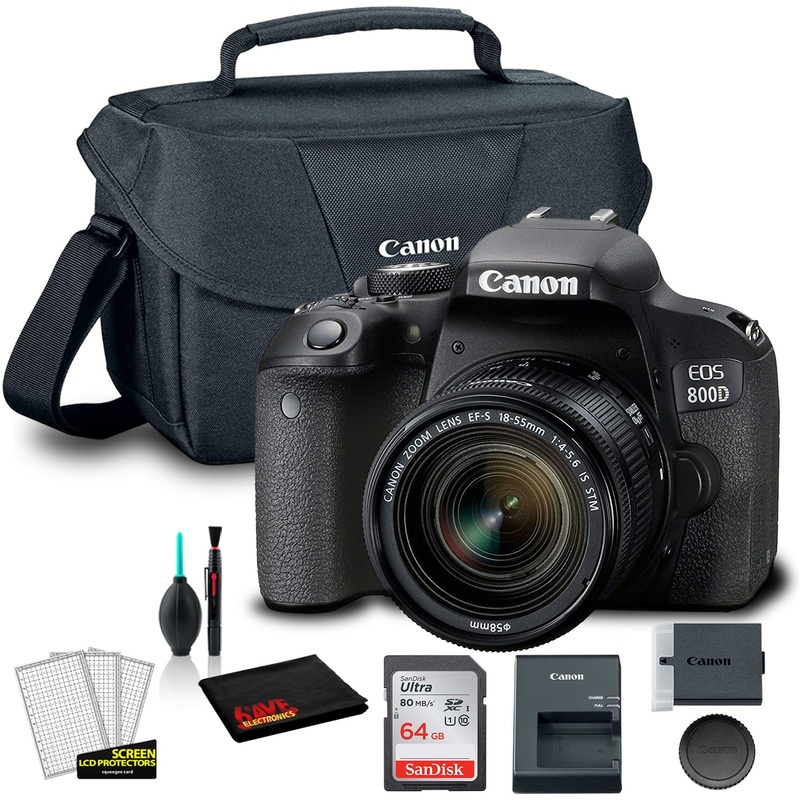 Canon EOS 800D DSLR Camera with 18-55mm Lens (1894C002AA) +  EOS Bag +  Sandisk Ultra 64GB Card + Clean and Care Kit (International Model) - Reconditioned