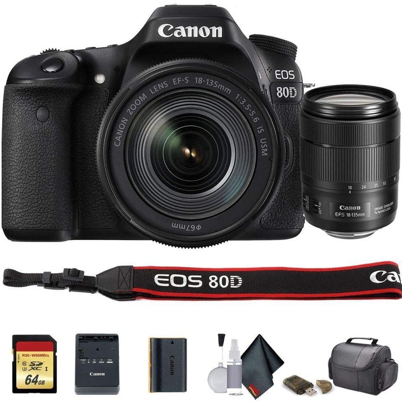 Canon EOS 80D DSLR Camera with 18-135mm Lens (1263C006) - Starter Bundle - Reconditioned
