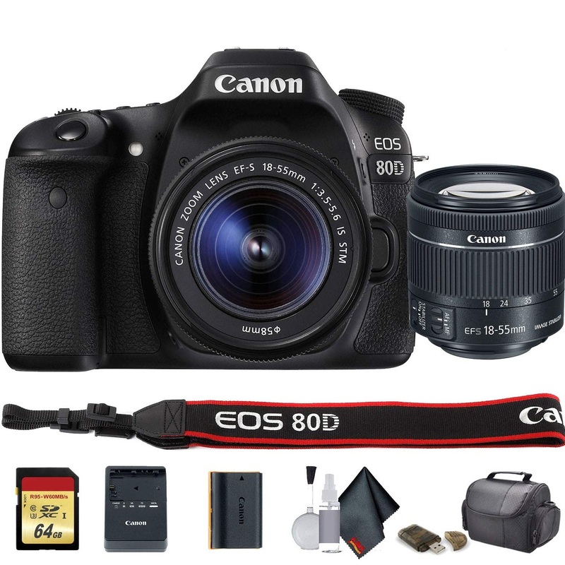 Canon EOS 80D DSLR Camera with 18-55mm Lens (International Model) (1263C005) - Starter Bundle - Reconditioned
