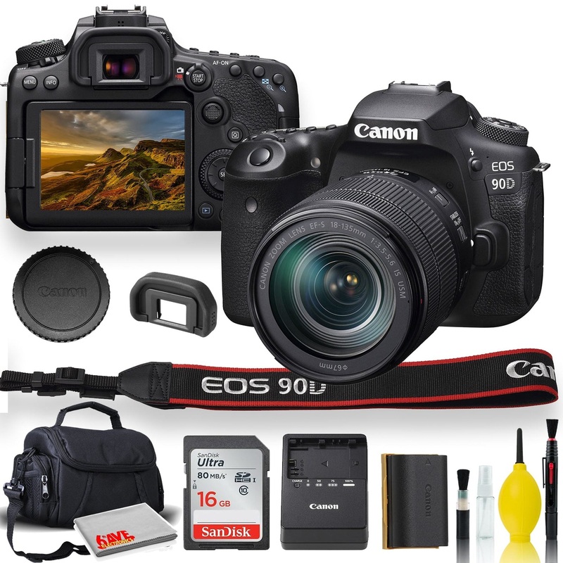 Canon EOS 90D DSLR Camera with 18-135mm Lens With Padded Case, Memory Card, and More - Starter Bundle Set - Reconditioned