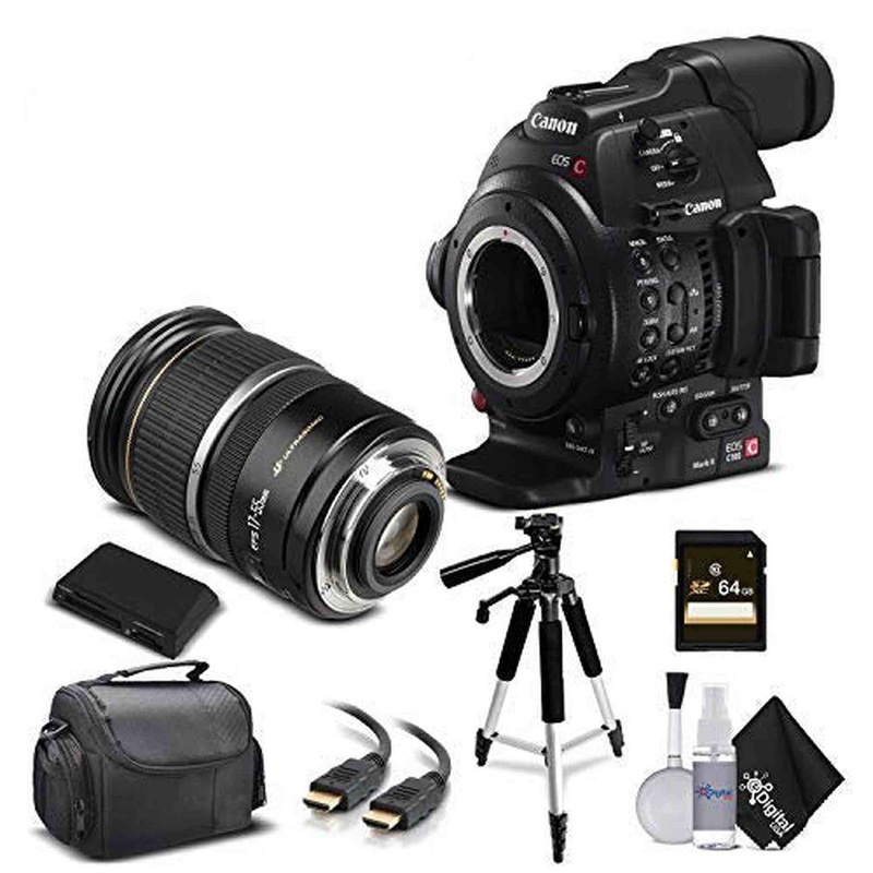 Canon EOS C100 Mark II with Dual Pixel CMOS AF 0202C002 & EF 24-105mm f/4L is II USM Lens with Memory Card, Case, Tripod - Reconditioned
