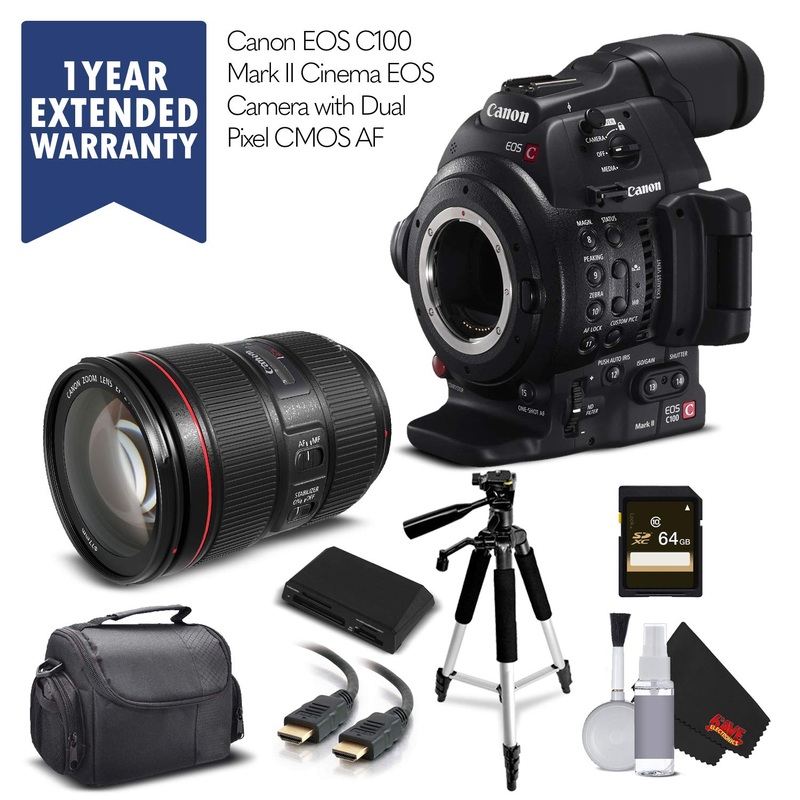 Canon EOS C100 Mark II with Dual Pixel CMOS AF 0202C002 & EF 24-105mm f/4L is II USM Lens with Memory Card Travel Bundle - Reconditioned