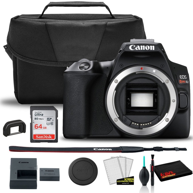 Canon EOS Rebel SL3 DSLR Camera (Black, Body Only) (3453C001) +  EOS Bag +  Sandisk Ultra 64GB Card + Clean and Care Kit - Reconditioned