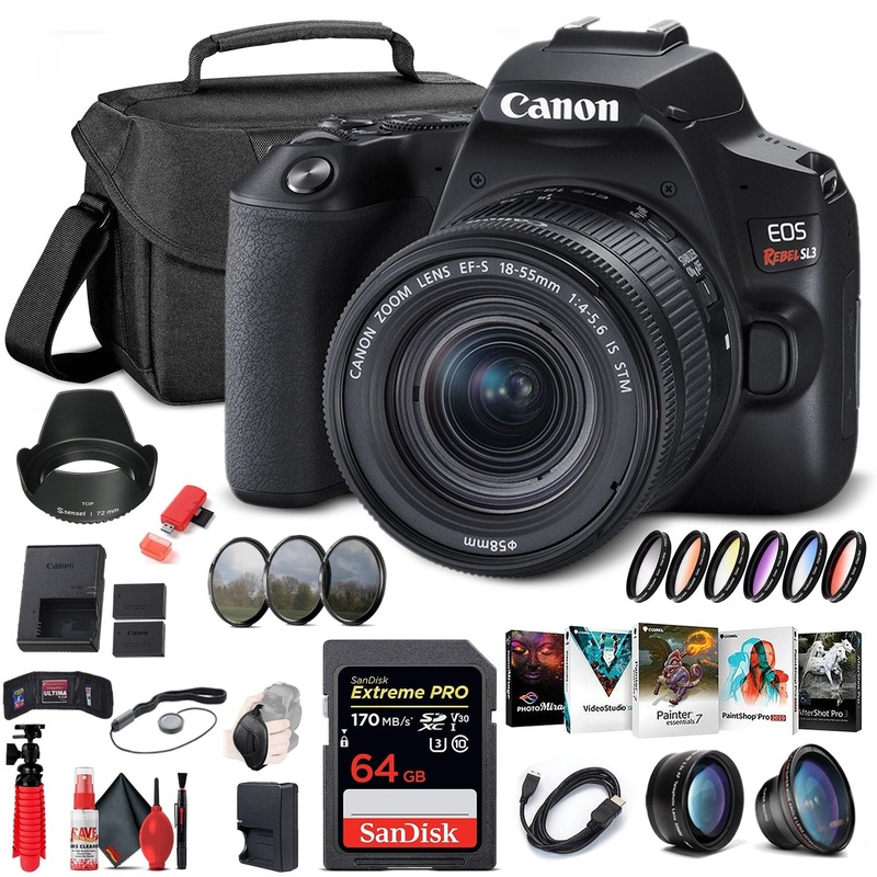 Canon EOS Rebel SL3 DSLR Camera W/ 18-55mm Lens (Black) (3453C002) Graphic Bundle - Reconditioned