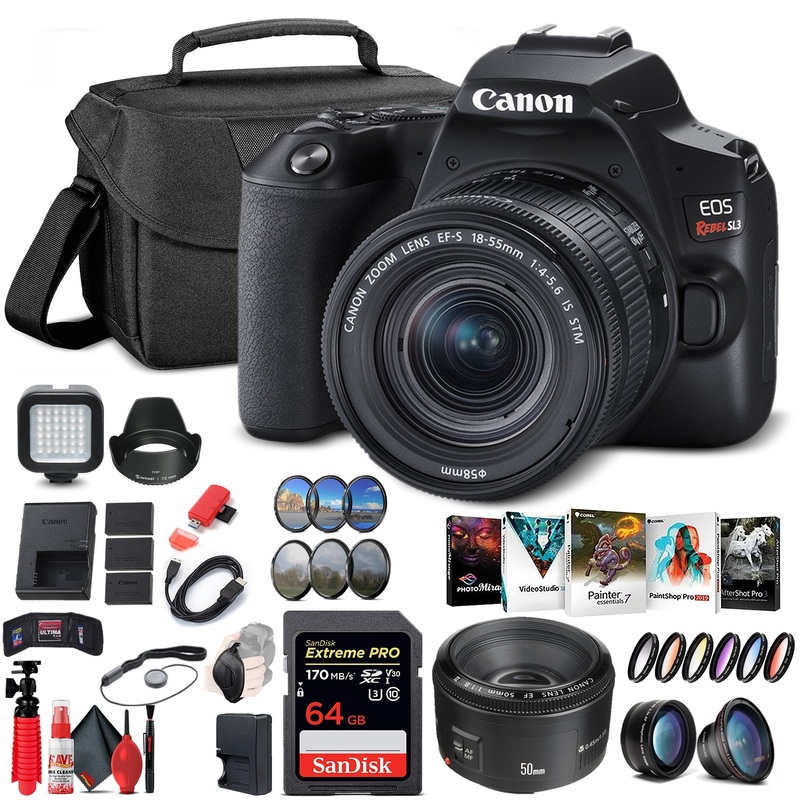 Canon EOS Rebel SL3 DSLR Camera with 18-55mm Lens (Black) (3453C002) Allrounder Bundle - Reconditioned
