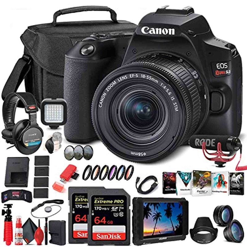 Canon EOS Rebel SL3 DSLR Camera with 18-55mm Lens (Black) (3453C002) Extra Storage Bundle - Reconditioned