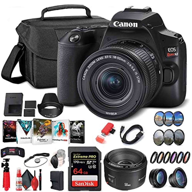 Canon EOS Rebel SL3 DSLR Camera with 18-55mm Lens (Black) (3453C002) On the Go Bundle - Reconditioned