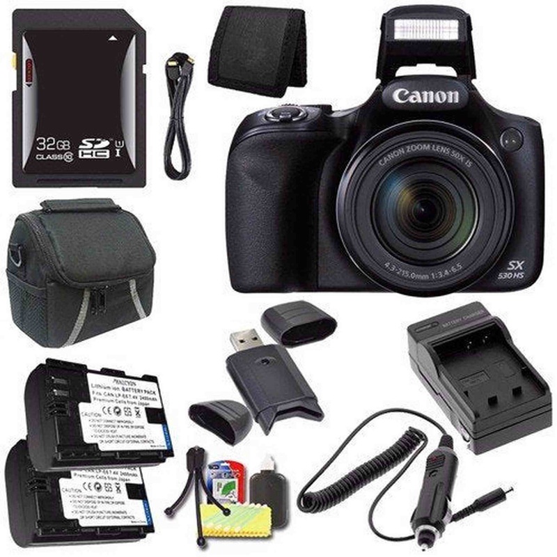 Canon PowerShot SX530 HS Digital Camera (Black) (International Model) + NB-6L Battery + External Charger + 32GB SDHC Car