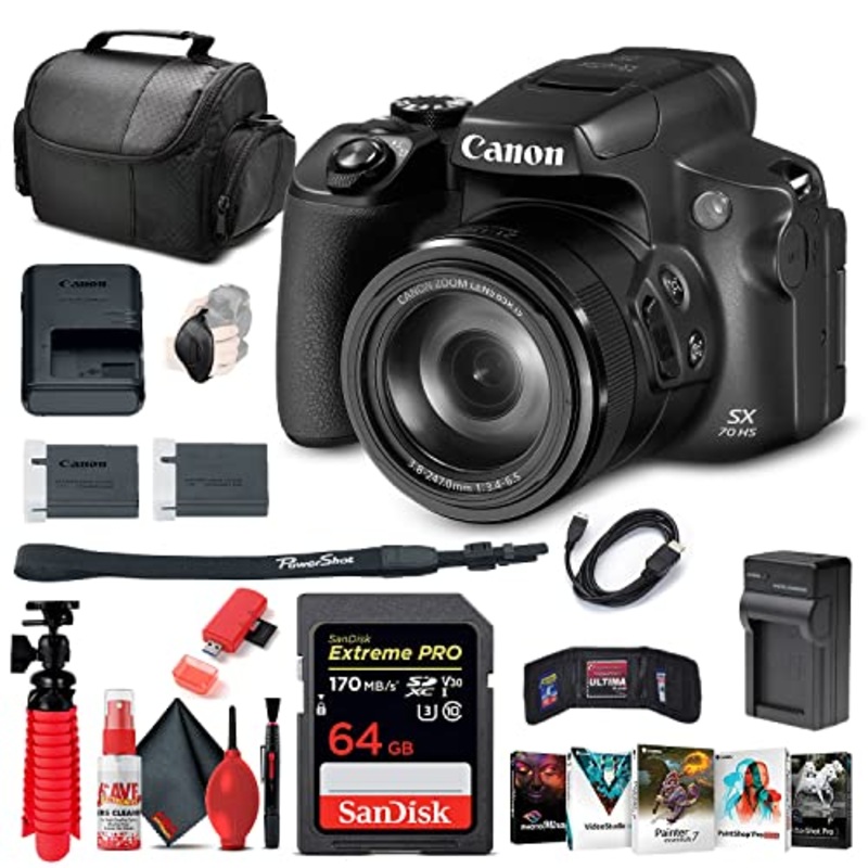 Canon PowerShot SX70 HS Digital Camera (3071C001) + 64GB Card + More - Reconditioned