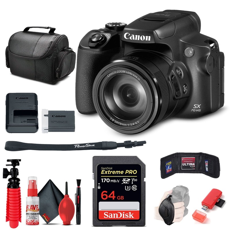 Canon PowerShot SX70 HS Digital Camera (3071C001) + 64GB Card + Reader + More - Reconditioned