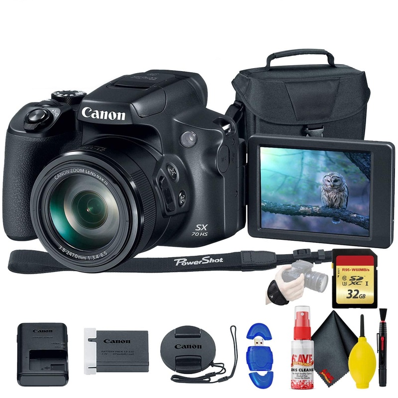 Canon PowerShot SX70 HS Digital Camera (3071C001) - with 32GB Memory Card, Bag, Cleaning Kit, and More - Reconditioned
