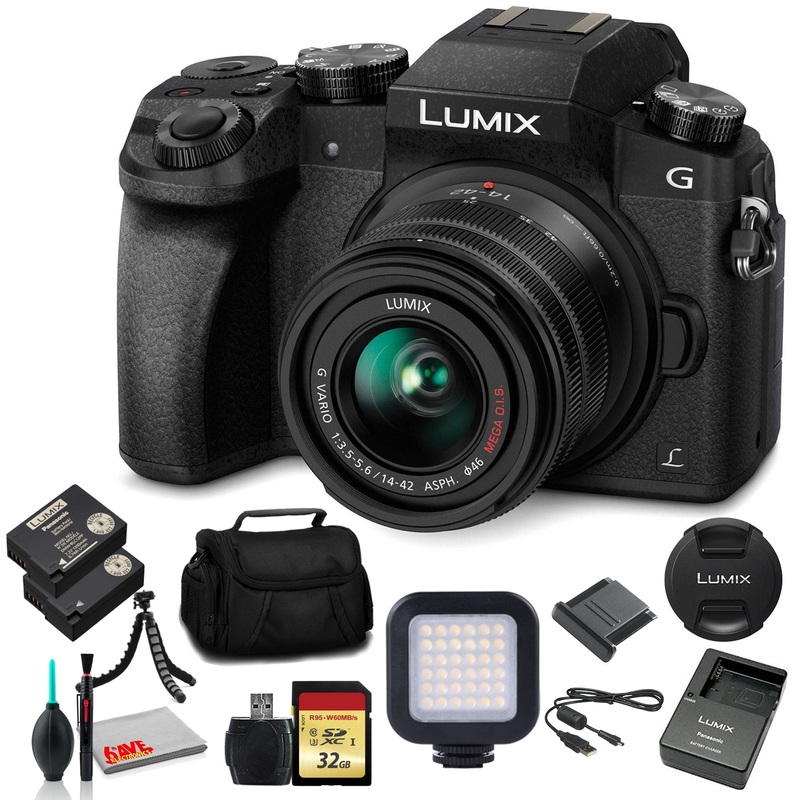 Panasonic Lumix DMC-G7 Mirrorless Digital Camera with 14-42mm Lens (Black) (DMC-G7KK) - Bundle - - Reconditioned