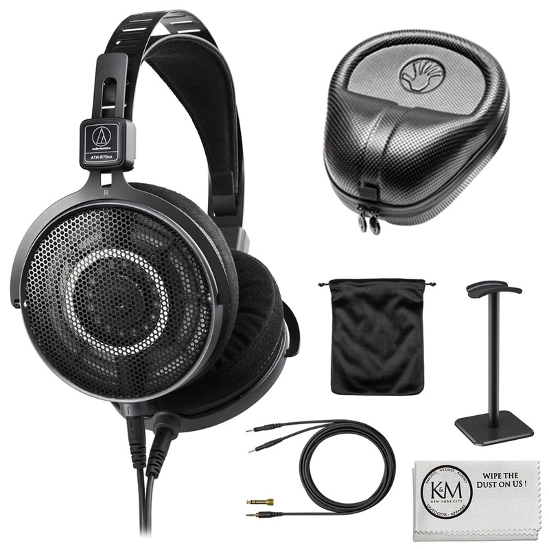 Audio-Technica ATH-R70xa Open-Back Reference Headphones Bundle with Headphones Case + Headphones Stand + Cleaning Cloth (4 Items)