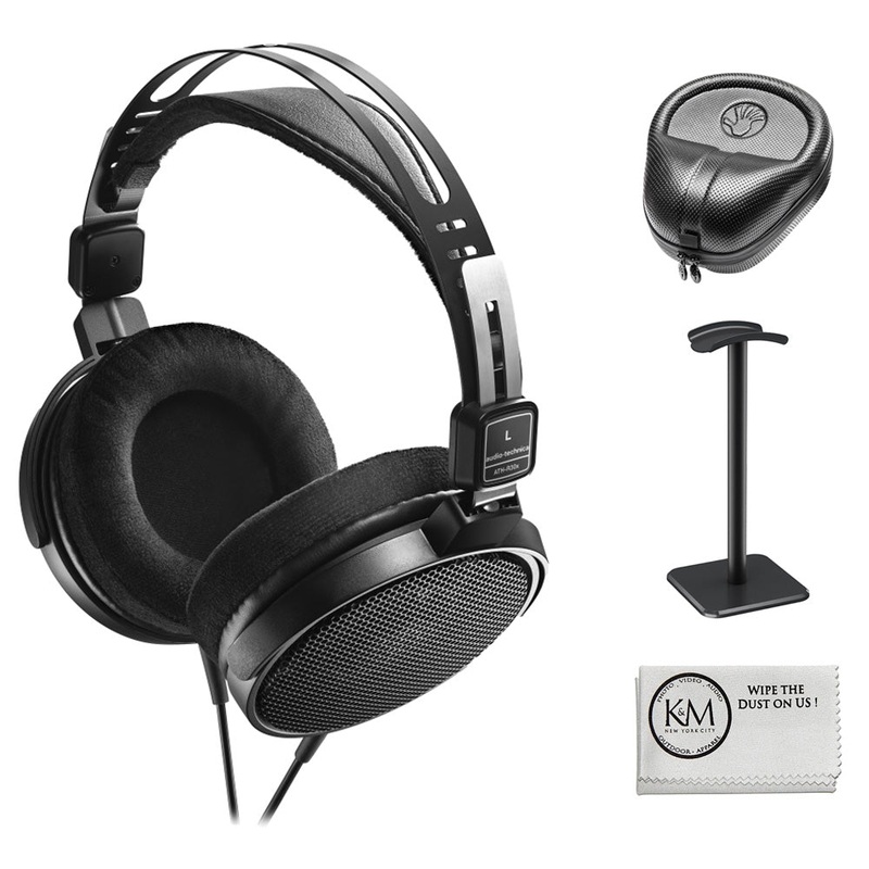 Audio-Technica ATH-R30x Open-Back Reference Headphones with Full-Sized Hard Headphone Case + Headphones Stand & Cloth (4 Items)