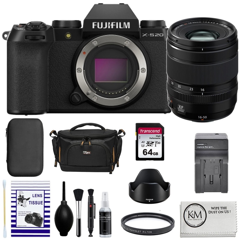 FUJIFILM X-S20 Mirrorless Camera with XF 16-50mm f/2.8-4.8 Lens | Black Bundle with 64GB Memory Card + Charger + 58mm UV Filter + Camera Case + Cleaning Kit + Cleaning Cloth (7 Items)