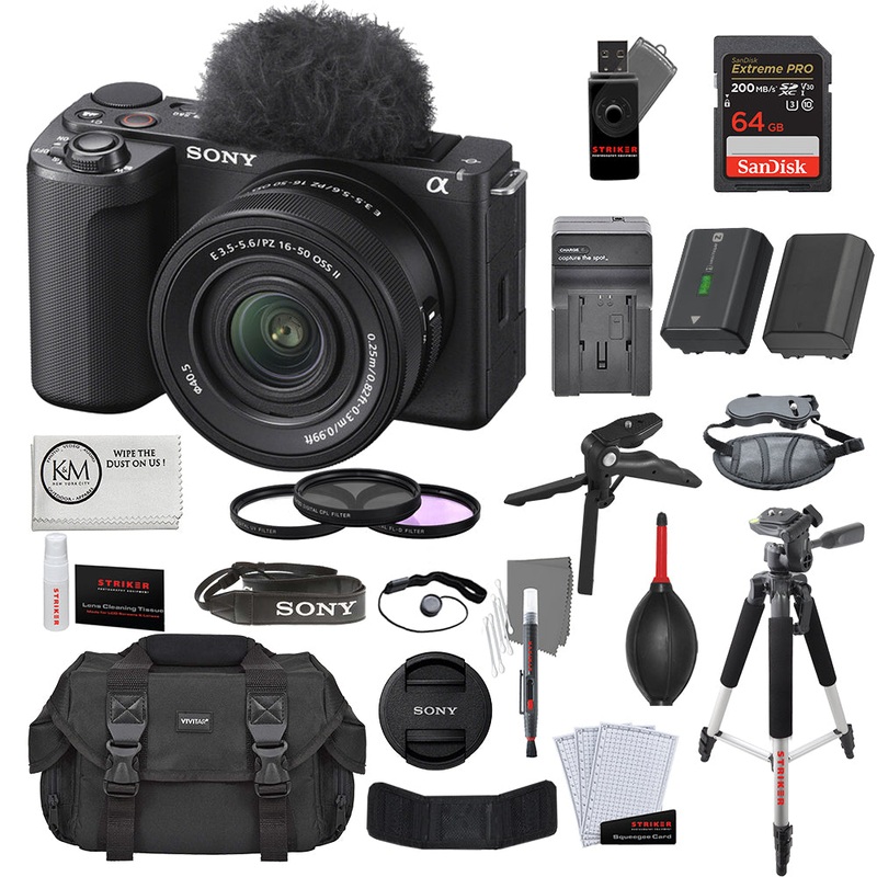 Sony ZV-E10 II Mirrorless Camera with 16-50mm Lens | Black Bundled with 64GB Memory Card + Camera Bag + Tripod + Battery + Charger + Hand Tripod + Hand Strap + Filter Set + Photo Kit (11 Items)