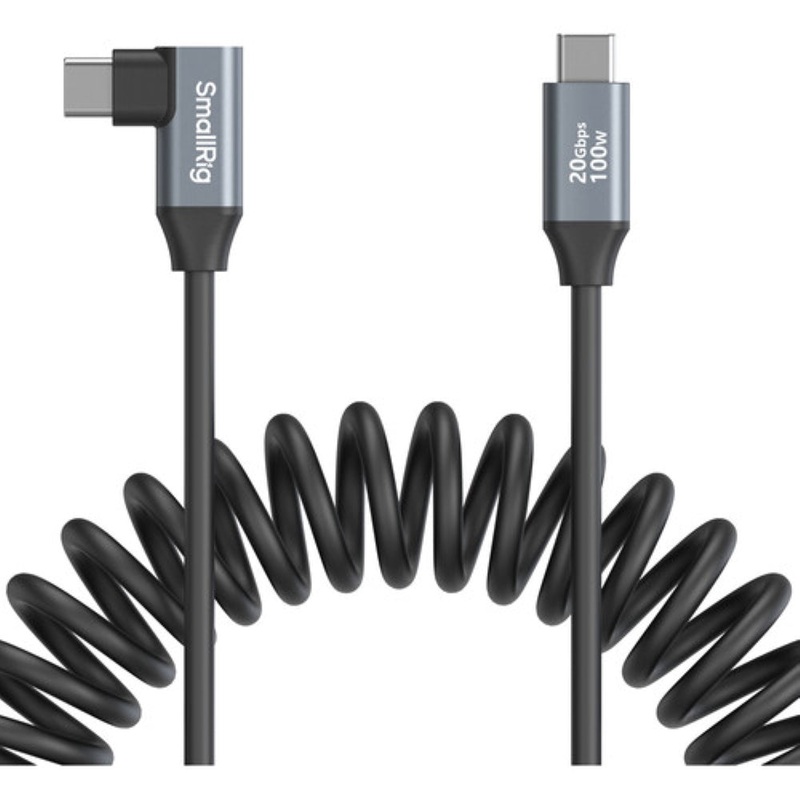 SmallRig USB-C Straight-to-Right Angled Coiled Data Cable | 13.8"