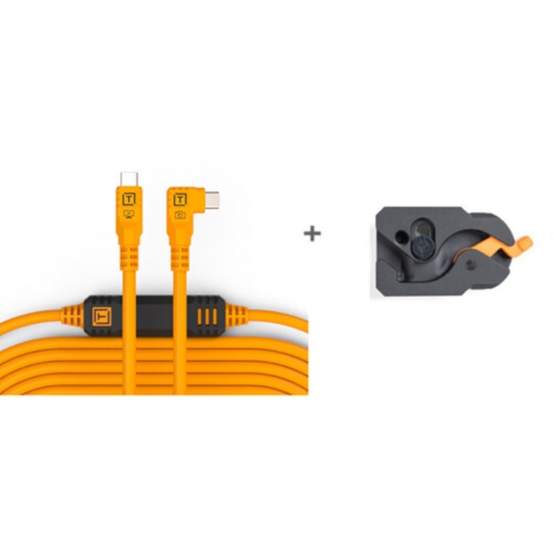 Tether Tools LeverLock & Optima Cable Kit | 15', High-Visibility Orange, Right-Angle