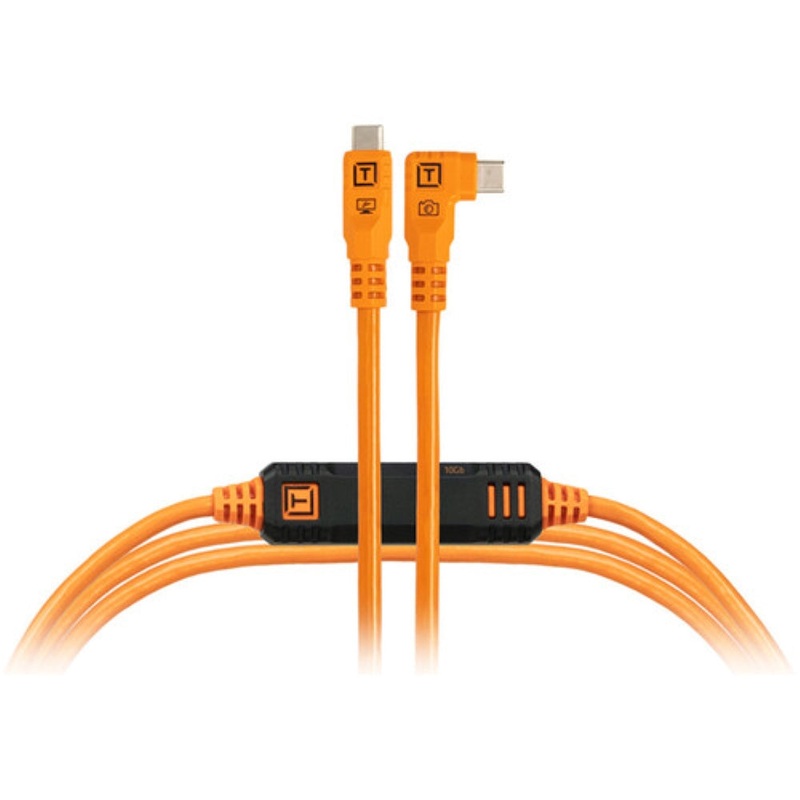 Tether Tools TetherPro Optima USB-C Cable | 15', High-Visibility Orange, Right-Angle