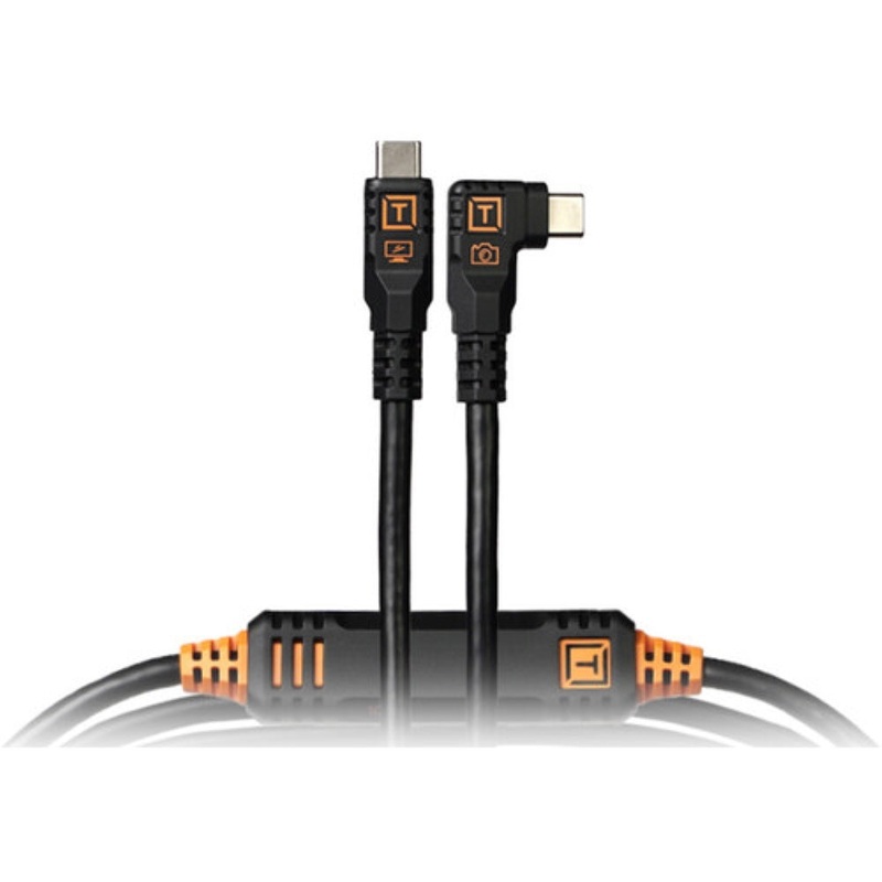 Tether Tools TetherPro Optima USB-C Cable | 15', Non-Reflective Black, Right-Angle