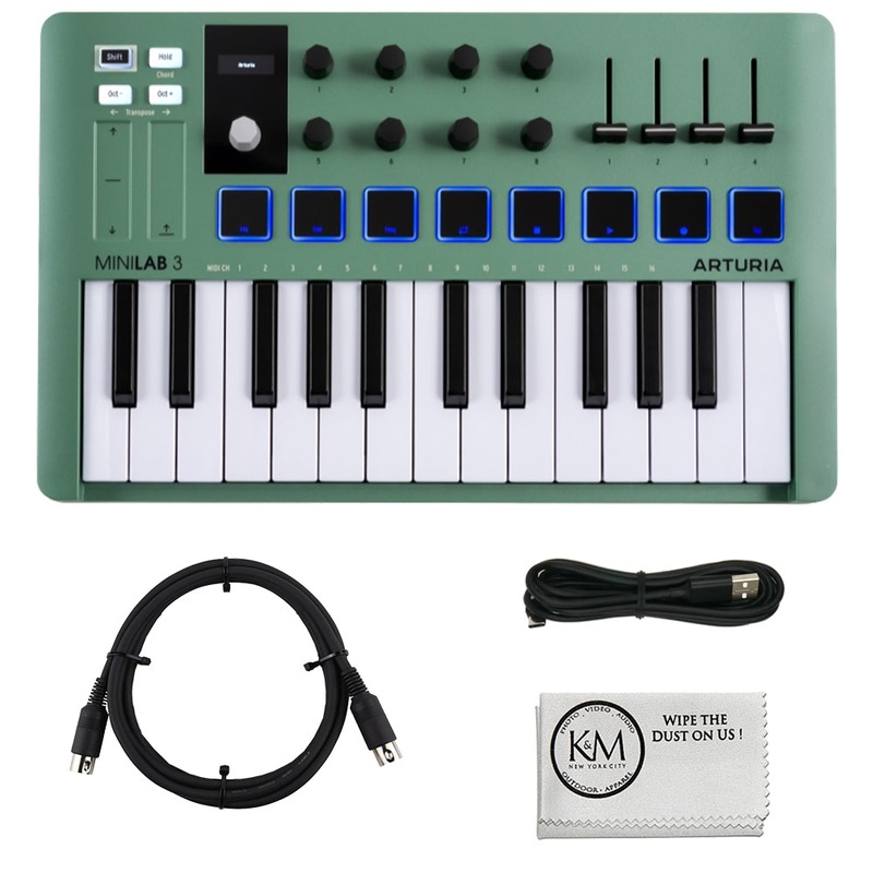 Arturia MiniLab 3 Compact MIDI Keyboard and Pad Controller (Mint Green) Bundled with MIDI Cable + Microfiber Cleaning Cloth (3 Items)