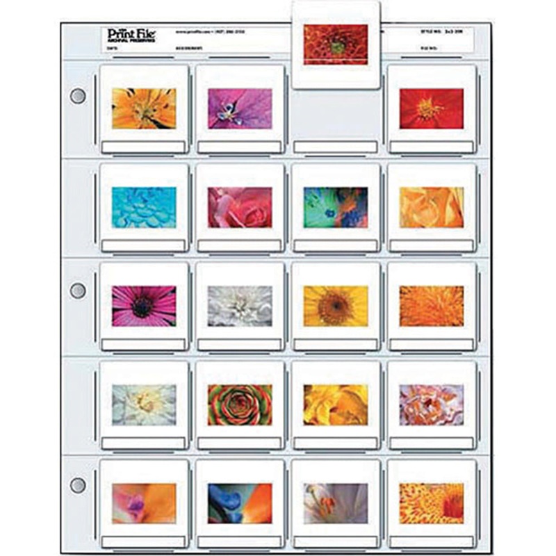 Print File 35mm Size Top-Load Archival Storage Pages for Slides | Holds 20 Slides (Binder Only), 100 Pack